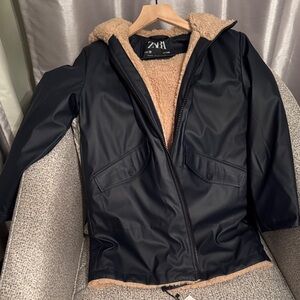 Zara Kids Navy Raincoat with Cozy Beige Lining